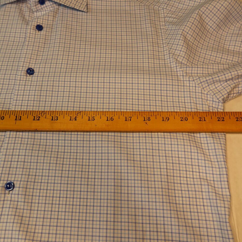 Eton Contemporary Dress Shirt Mens Size Large White/Blue Plaid Button Up - Picture 9 of 11